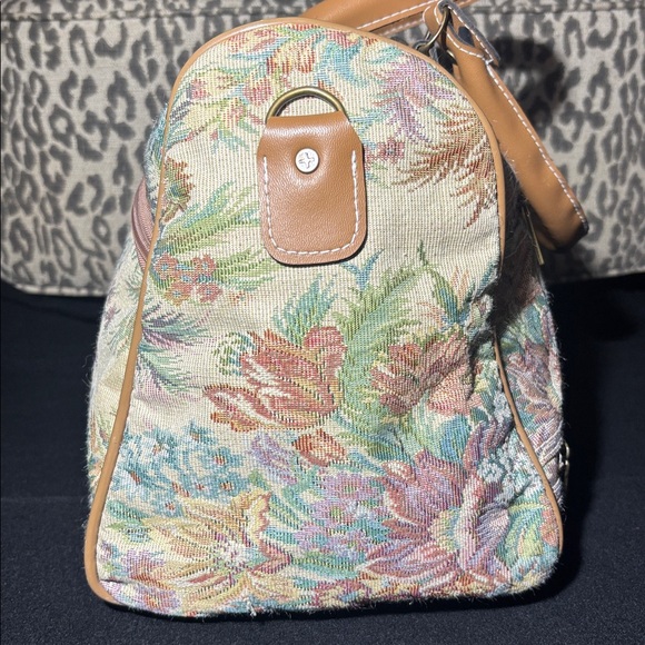 Floral Tapestry oversize Handbag top handle travel doctor style speedy shape - Picture 3 of 16